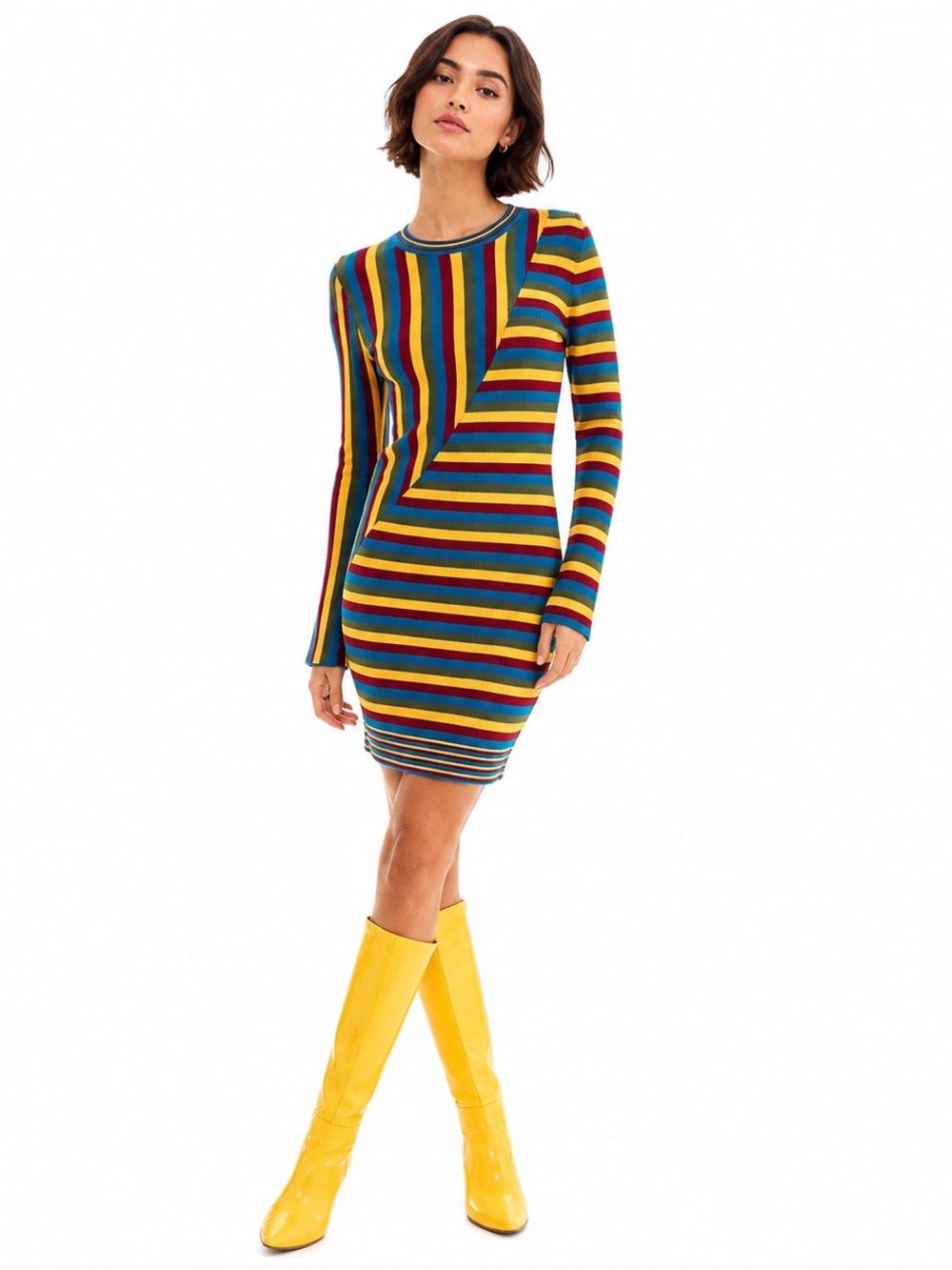 VICTOR GLEMAUD‎ 100% Wool Striped Knit Sweater Dress Medium Designer Retro 70s